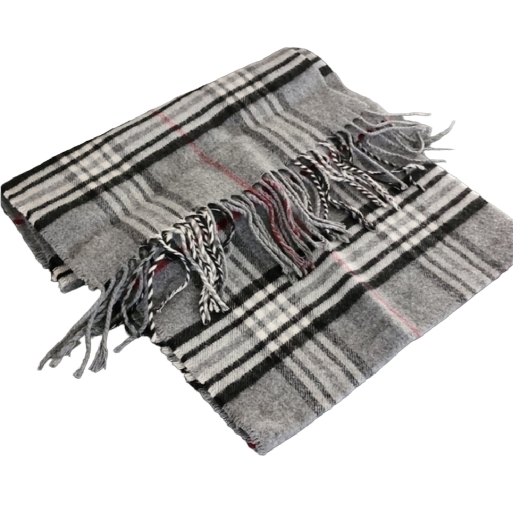 VINTAGE Gray Plaid Nova Check Scarf Wool Cashmere Acrylic V FRAAS GERMANY Mens - Picture 3 of 11